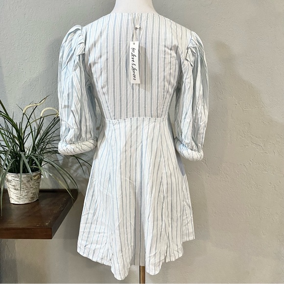NWT For Love & Lemons Leslie Blue Striped Puff Sleeve Mini Dress - Picture 8 of 16
